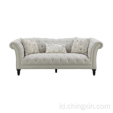 Furniture Ruang Tamu Custom Hotel Sleeper 3 Seater Putih Tumbuh Kain Chesterfield Couches Sofa Mewah